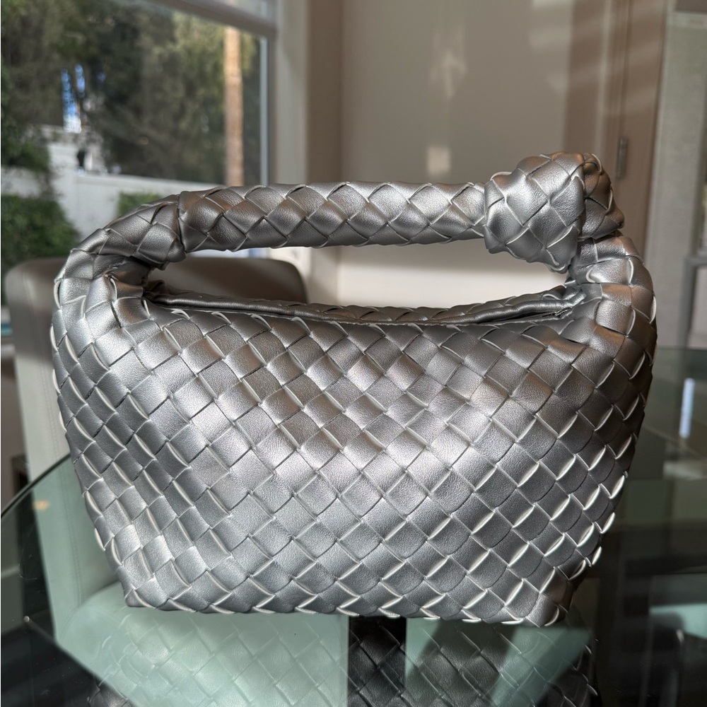 Chic Silver Woven Handbag